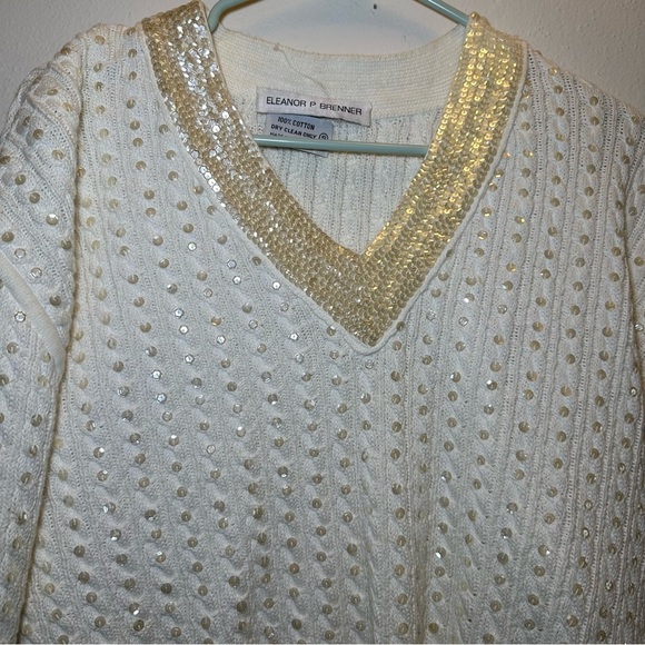 Eleanor P Brenner Vintage Gold Trim White Sweater Size Small - Picture 2 of 10